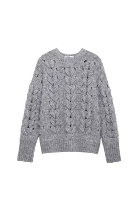 ' Mackenzie' Cabled Rib-Collar Long-Sleeve Knit Sweater