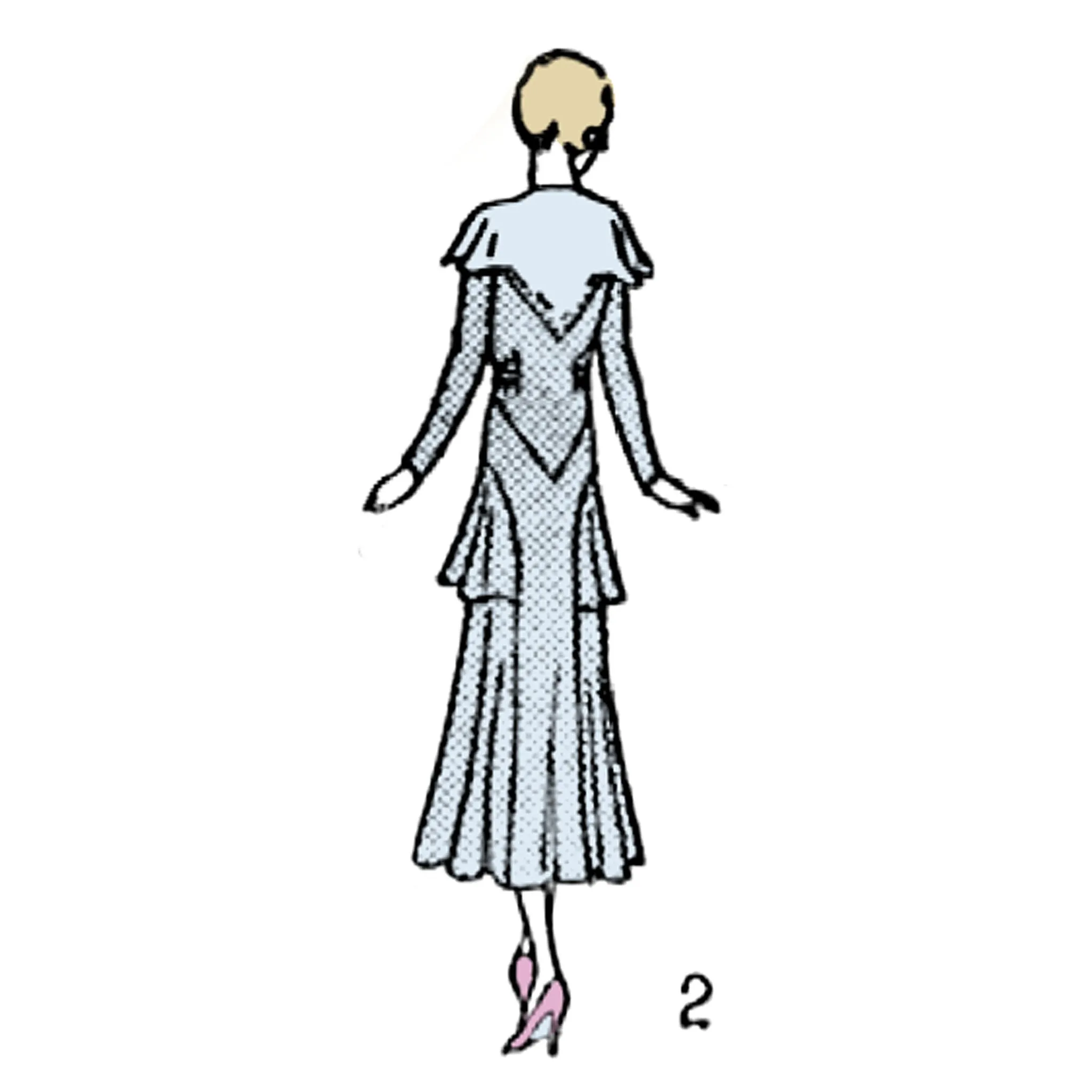 1930's Pattern: Unique Dress with Cape and Peplum - Bust 32" (81.3cm)