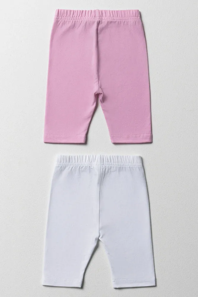 2 Pack Cropped Leggings Pink & White