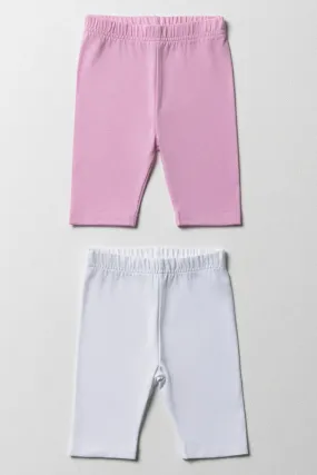 2 Pack Cropped Leggings Pink & White