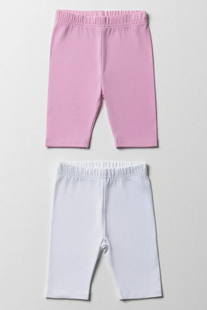 2 Pack Cropped Leggings Pink & White