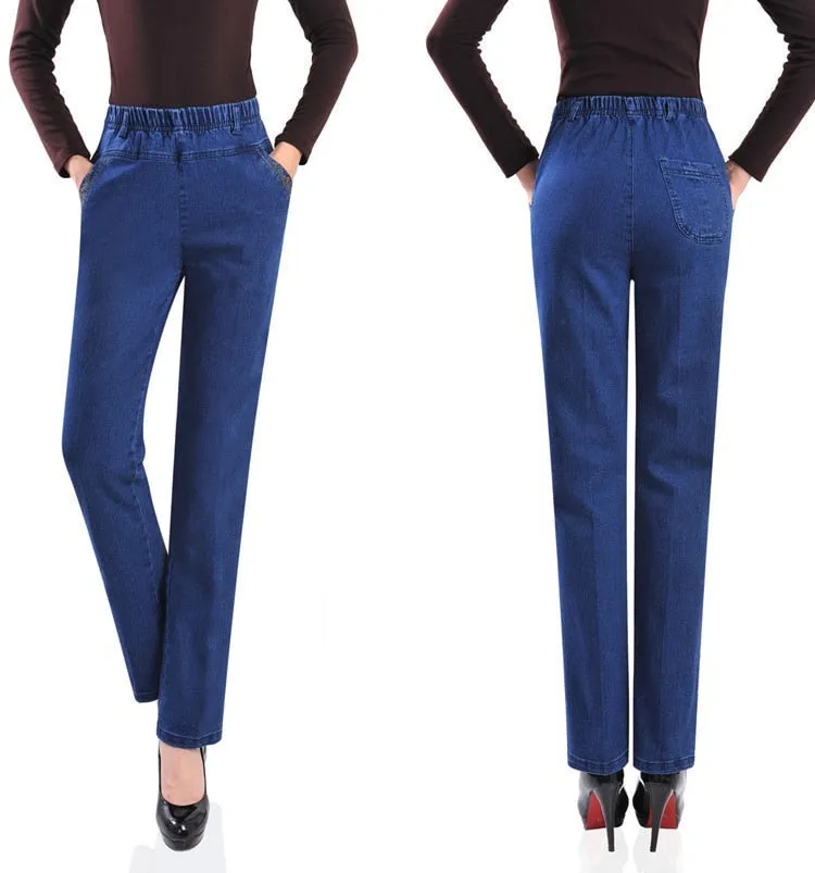 2022 New Jeans Female Denim Pants Loose Womens Jeans High Waist Elastic Straight Pants Casual Vintage Trousers P294