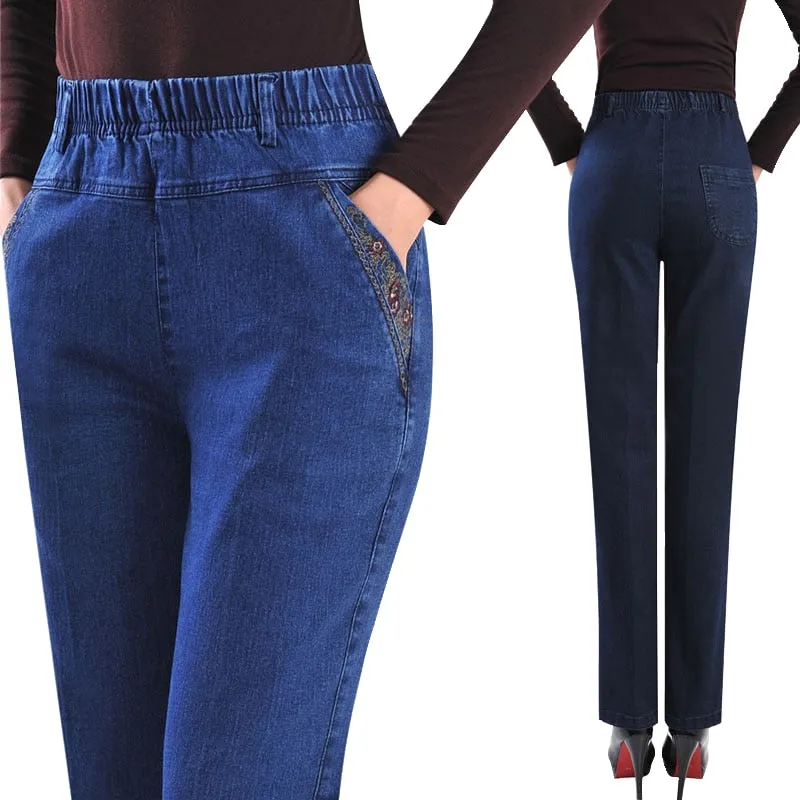 2022 New Jeans Female Denim Pants Loose Womens Jeans High Waist Elastic Straight Pants Casual Vintage Trousers P294