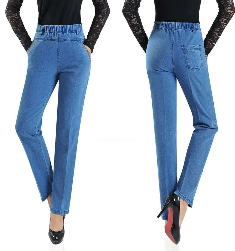 2022 New Jeans Female Denim Pants Loose Womens Jeans High Waist Elastic Straight Pants Casual Vintage Trousers P294