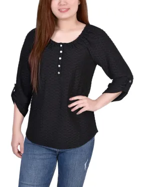 3/4 Sleeve Honeycomb Henley Top