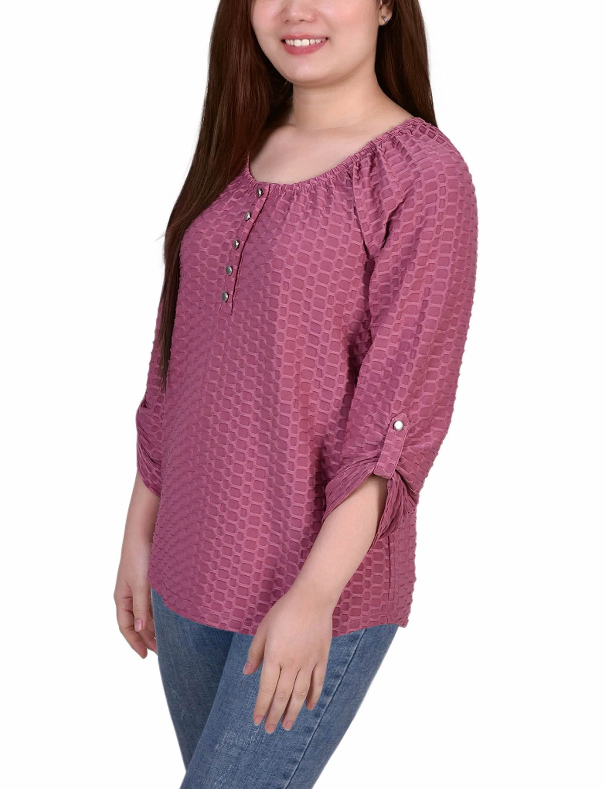 3/4 Sleeve Honeycomb Henley Top