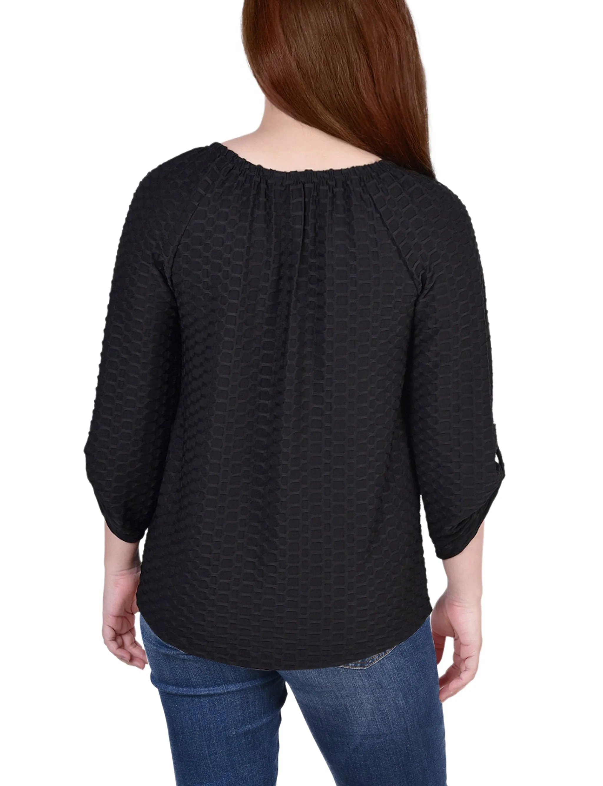 3/4 Sleeve Honeycomb Henley Top