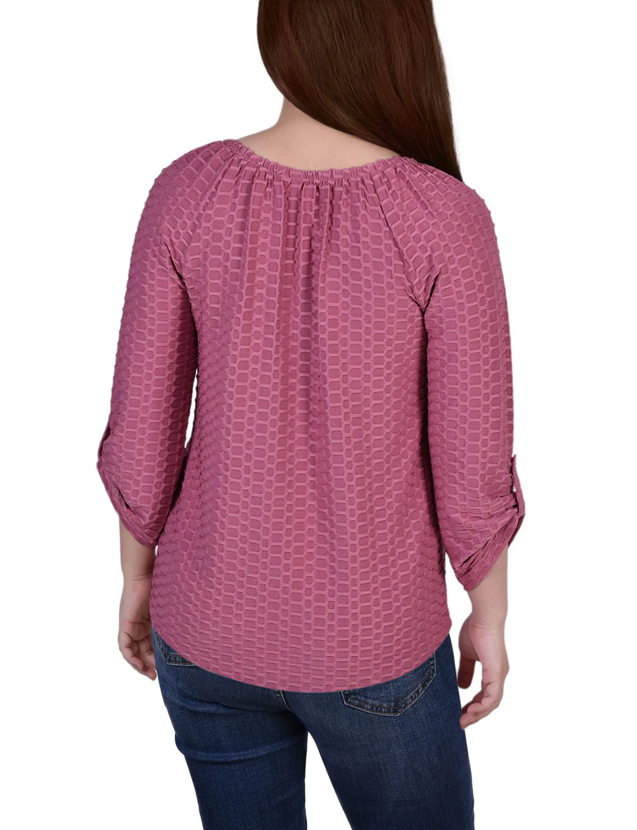 3/4 Sleeve Honeycomb Henley Top