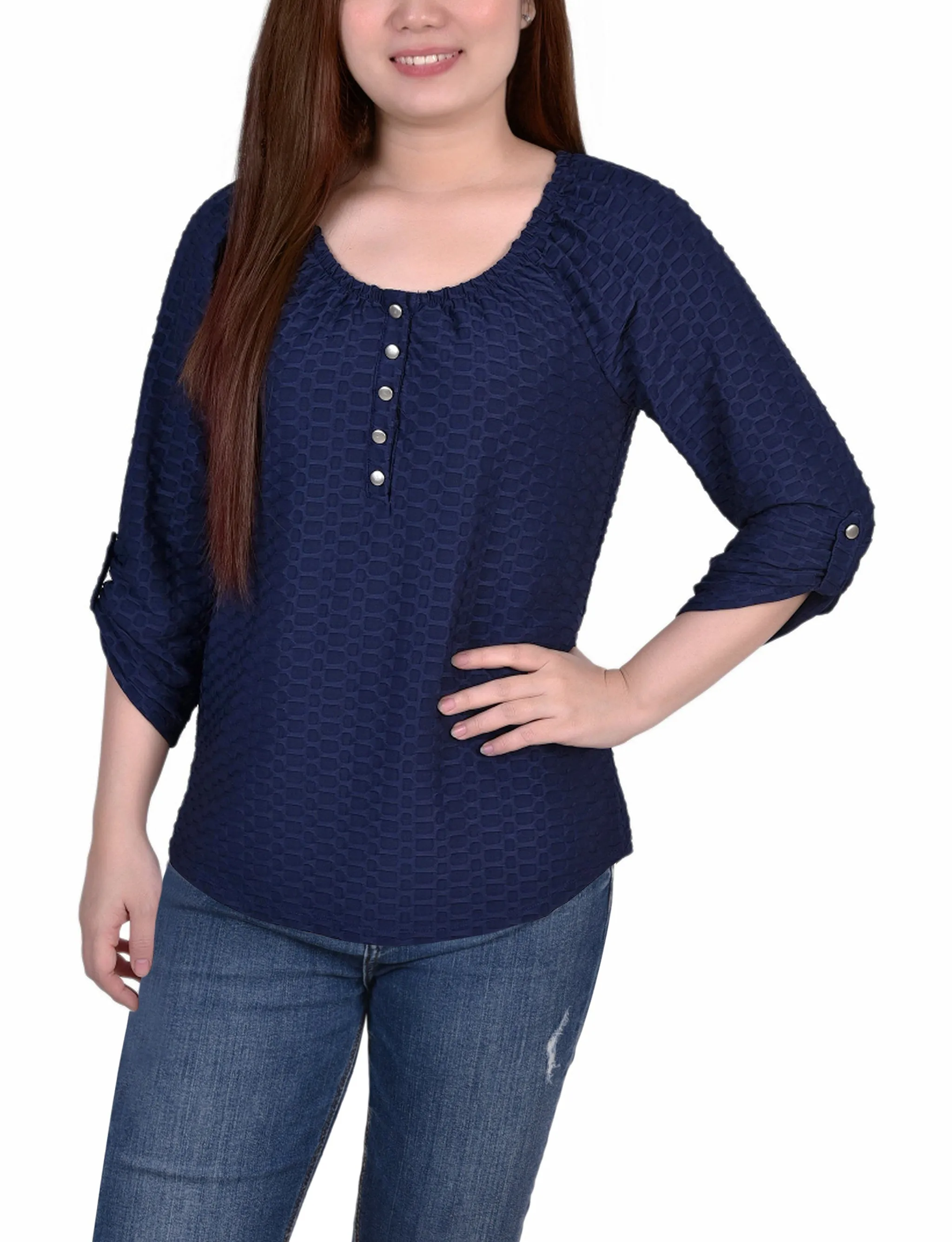 3/4 Sleeve Honeycomb Henley Top