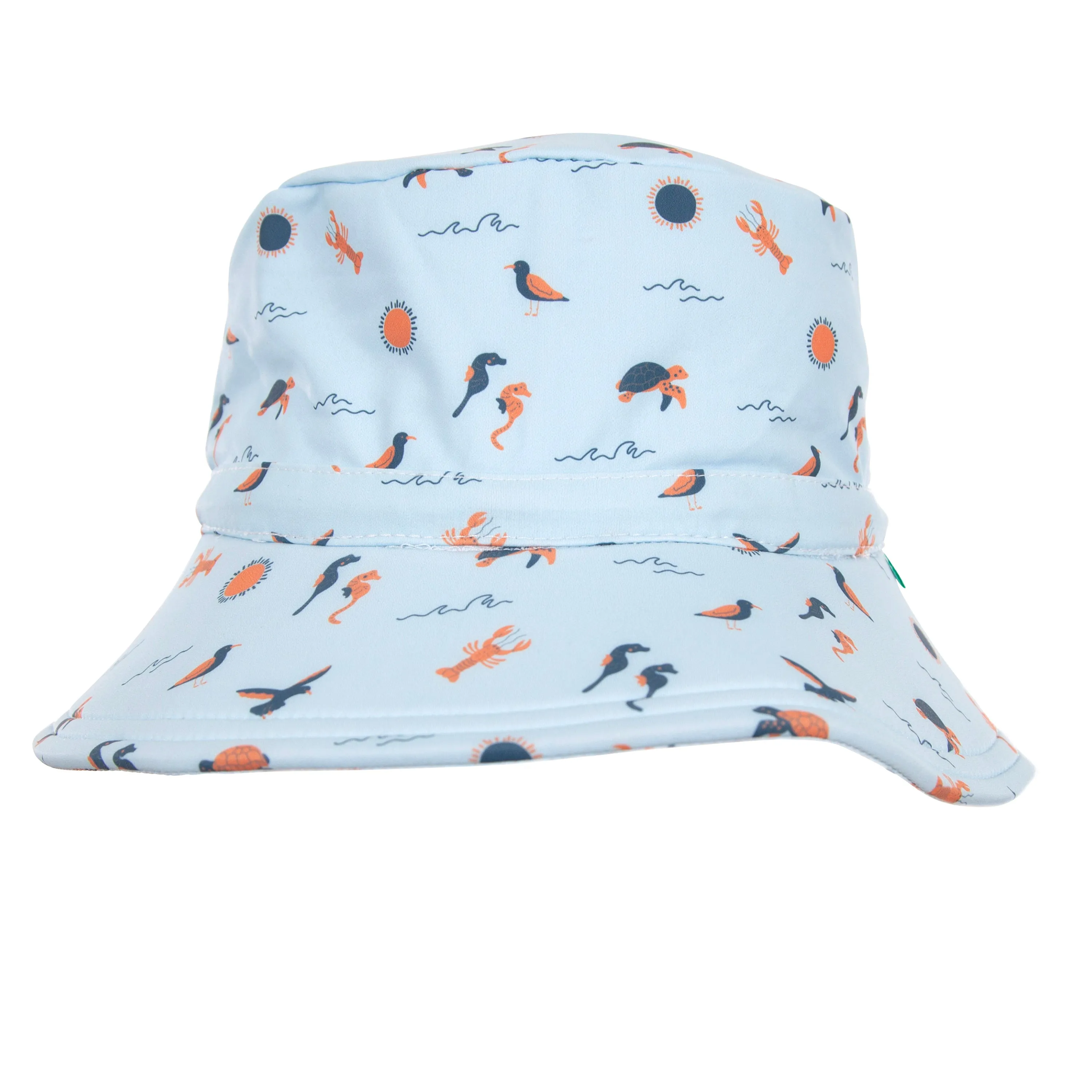 Acorn Sea Life Wide Brim Bucket SWIM Hat Blue and Orange