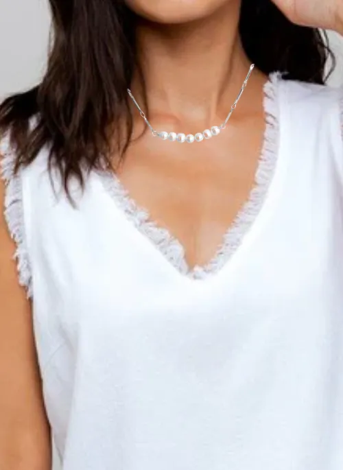 Adriana Dainty Pearl link Necklace Silver