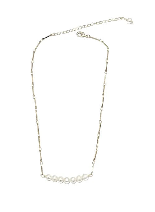 Adriana Dainty Pearl link Necklace Silver