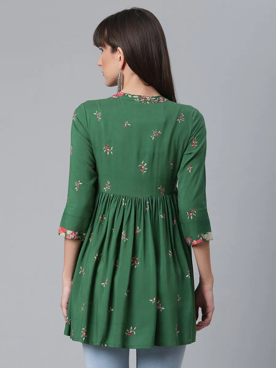 Ahalyaa Green & Pink Floral Printed Tunic