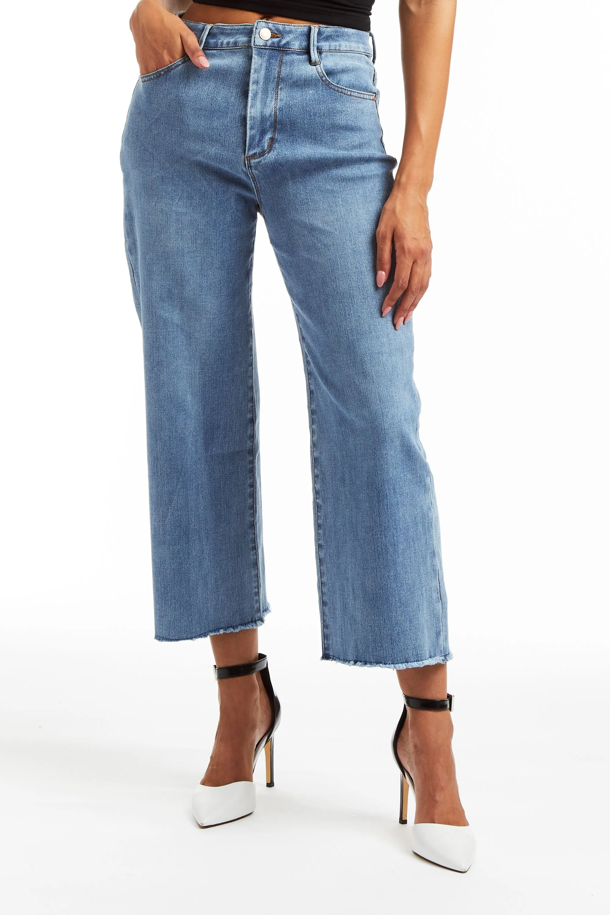 Alice - High Rise Glitter Denim Wide Straight W Fray Hem