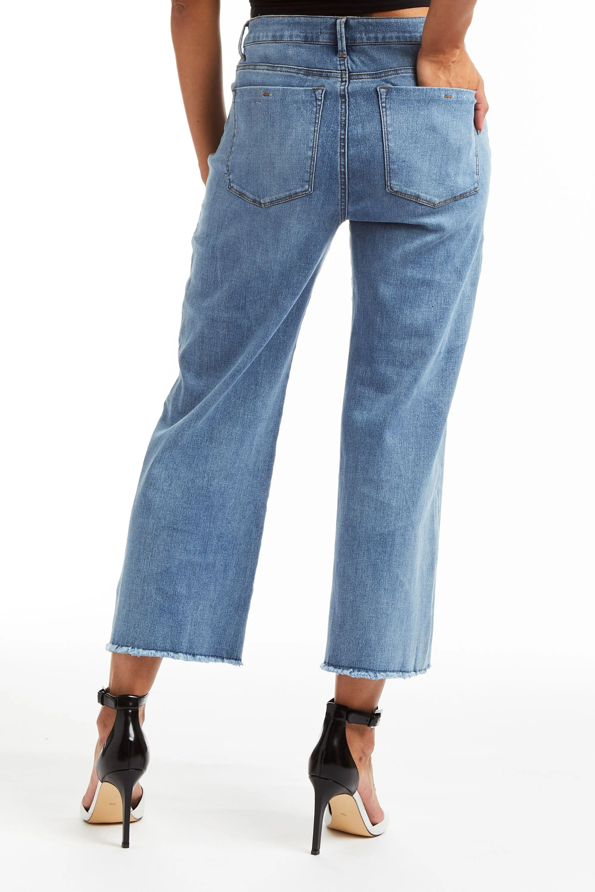 Alice - High Rise Glitter Denim Wide Straight W Fray Hem