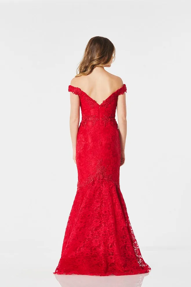 Angela red fishtail prom dress by Tiffanys