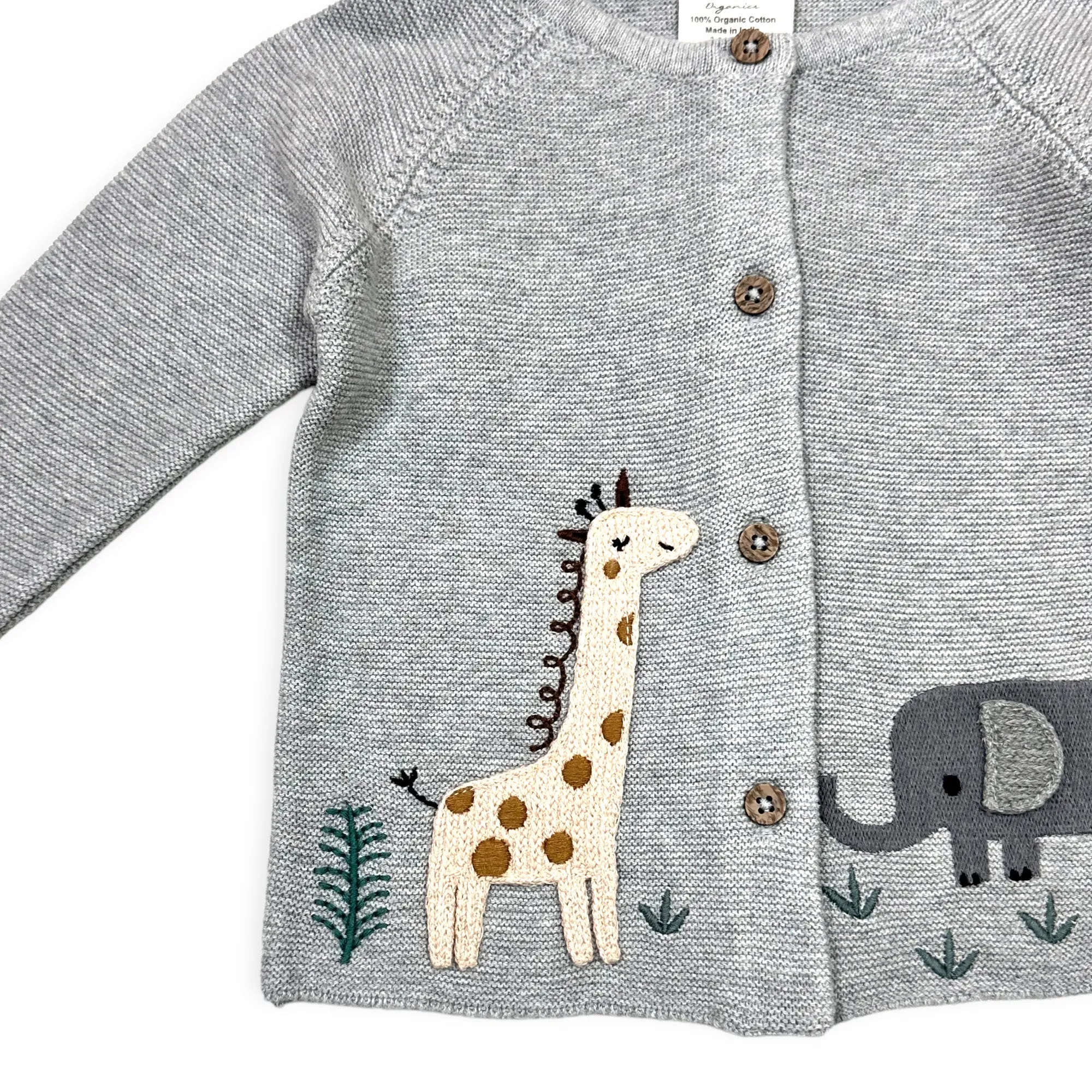 Animal Safari Embroidered Baby Cardigan Sweater (Organic) - 3 Colors