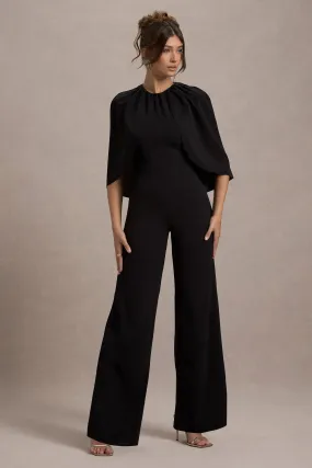 Arbor | Black Cape-Sleeve Straight-Leg Jumpsuit