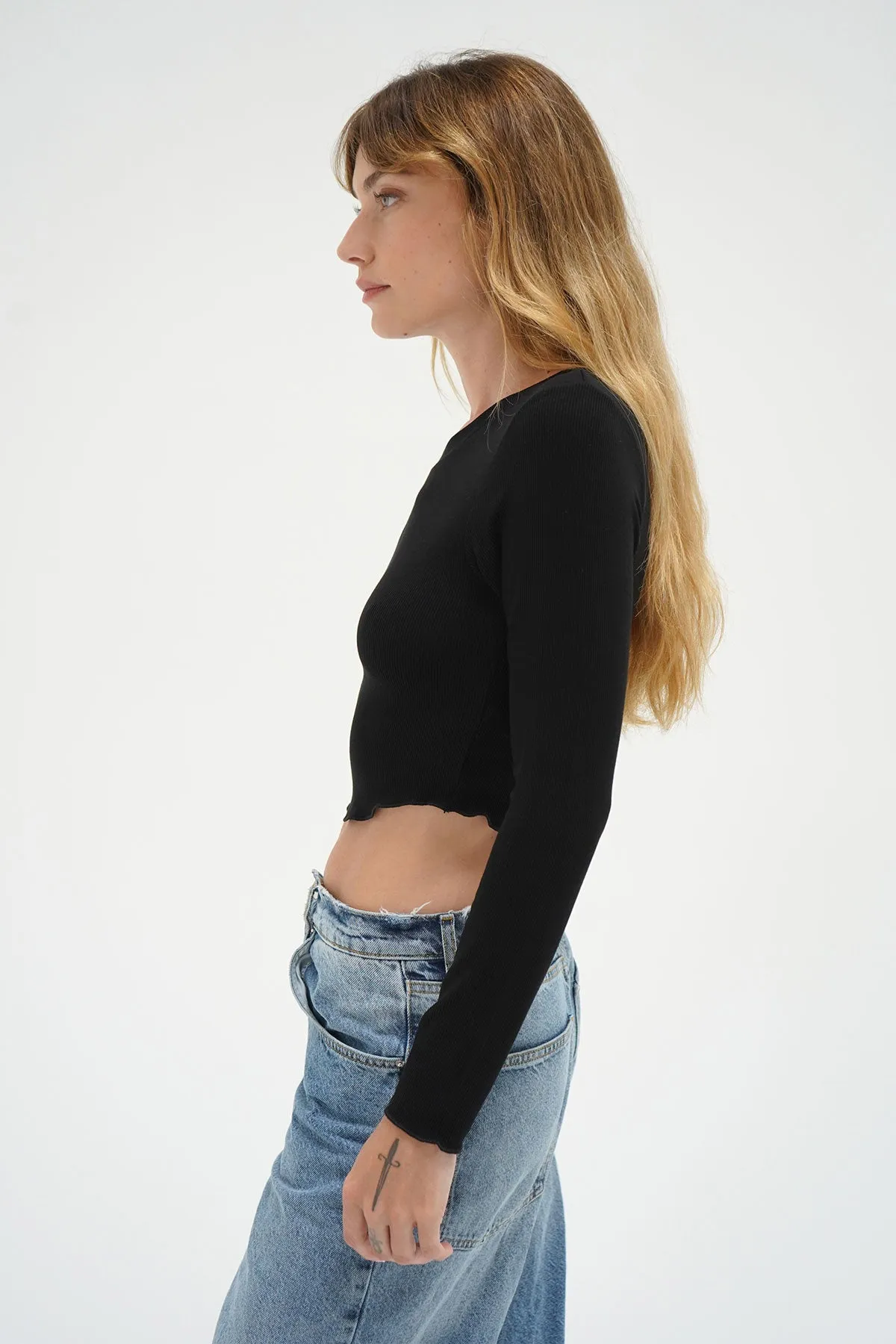 Arya Ribbed Long Sleeve - Black