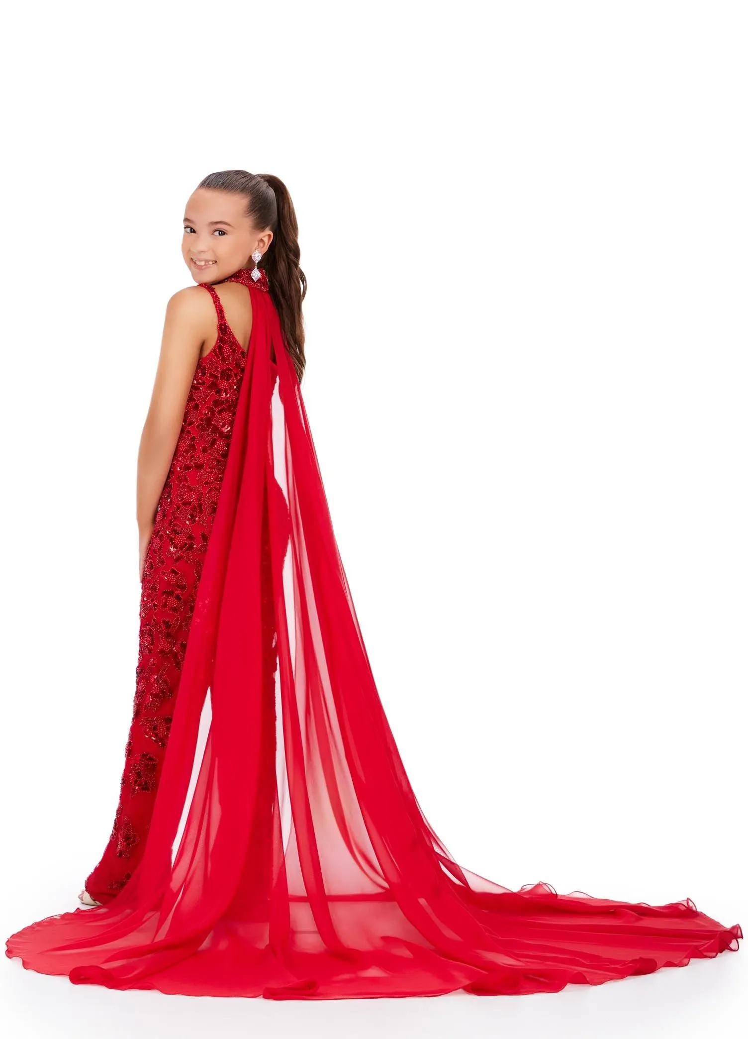 Ashley Lauren Kids 8190 Fully Beaded With Beaded Choker And Chiffon Cape Jumpsuit