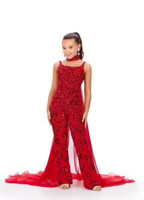 Ashley Lauren Kids 8190 Fully Beaded With Beaded Choker And Chiffon Cape Jumpsuit