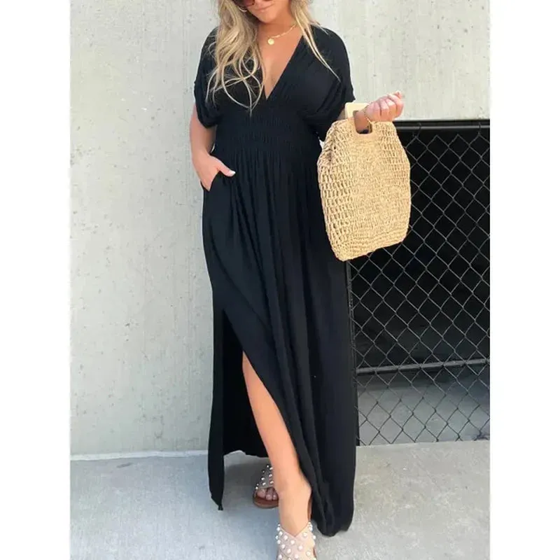 Atena Slit V-Neck Effortless Maxi Long Dress