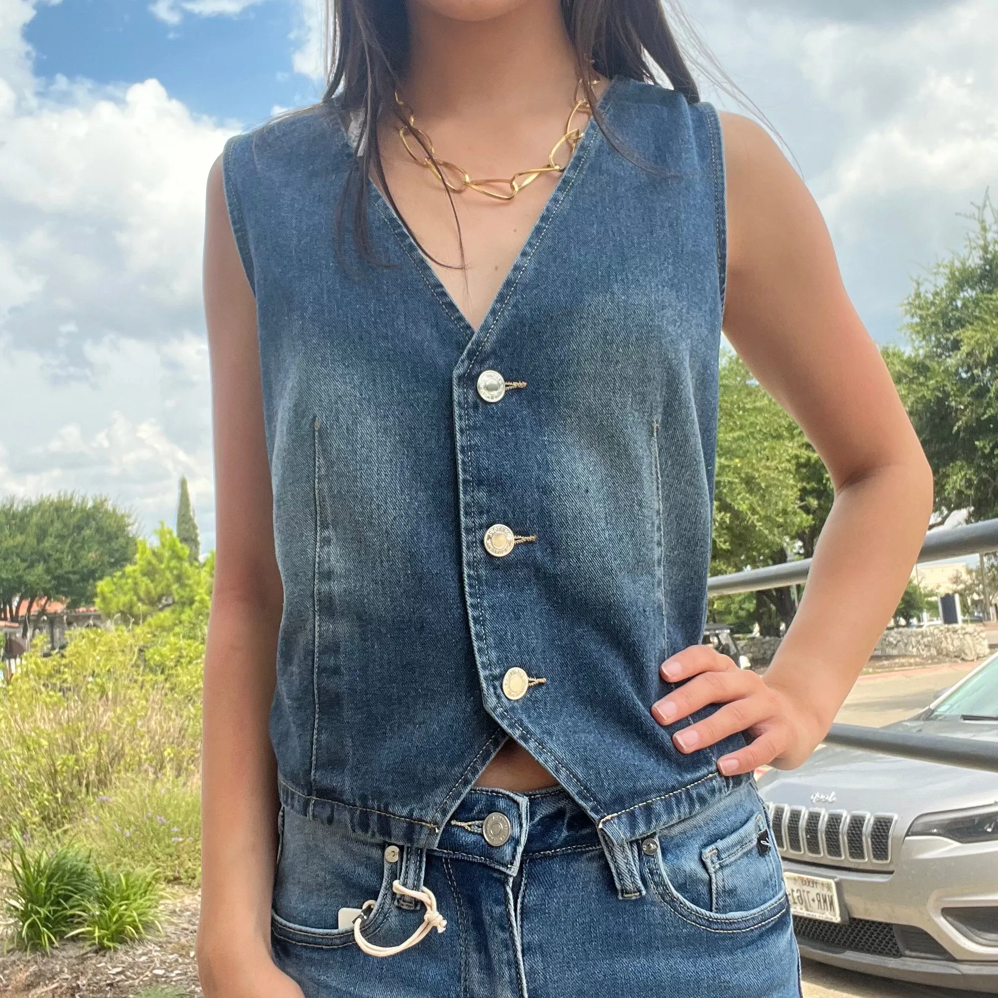 Austin Denim Stitched Vest Top