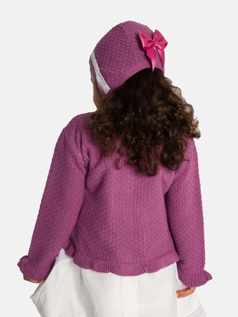 Baby Girl Cardigan & Bonnet Set - Plum