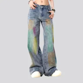 Baggy fit lined printed jeans for women