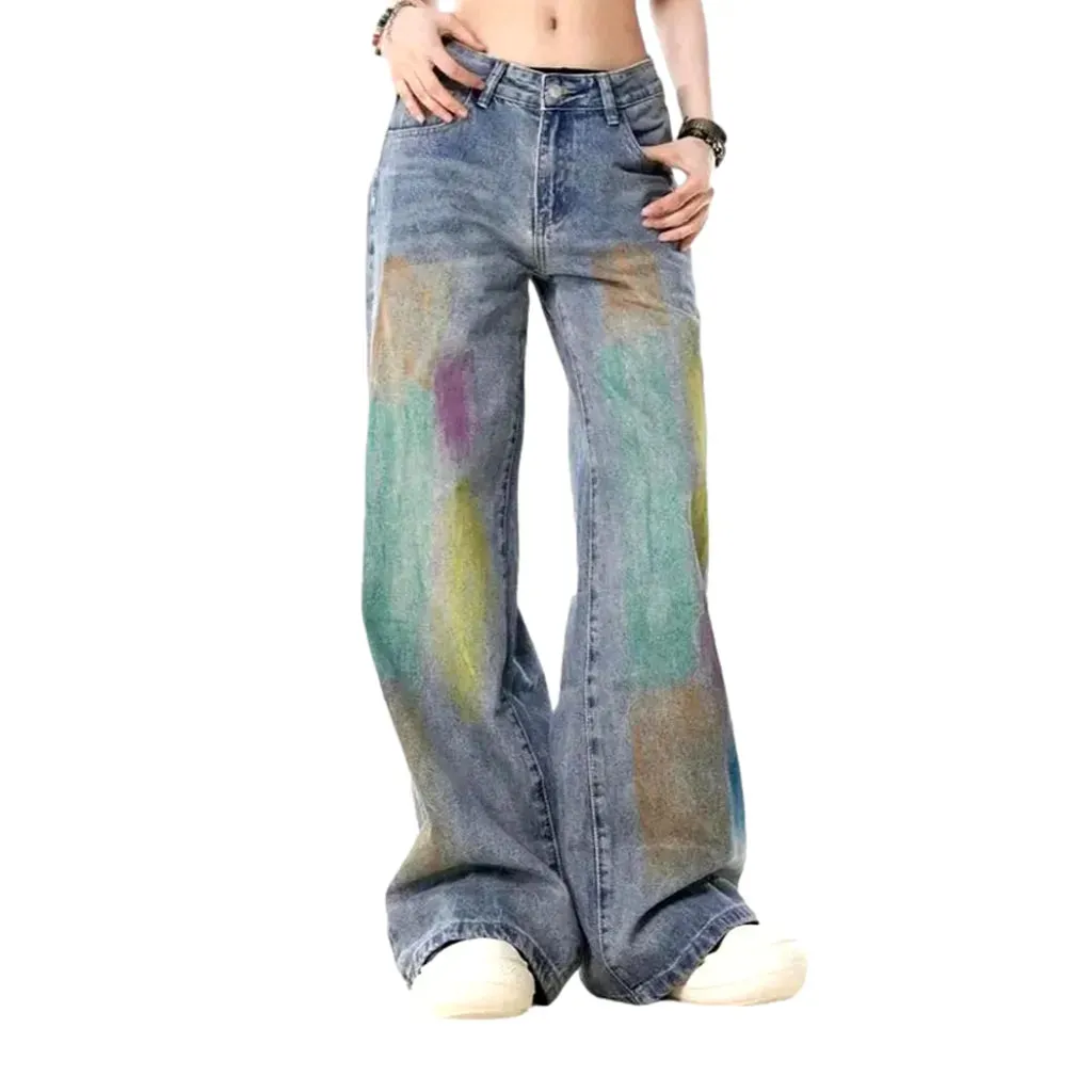 Baggy fit lined printed jeans for women