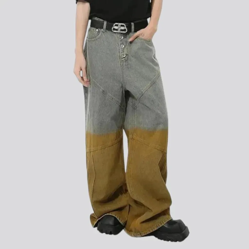 Baggy leg mid rise fashion men's jeans