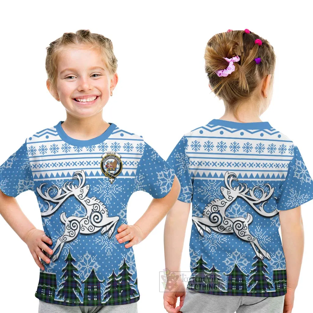 Baillie (Bailey) Clan Christmas Kid T-Shirt Celtic Reindeer Style