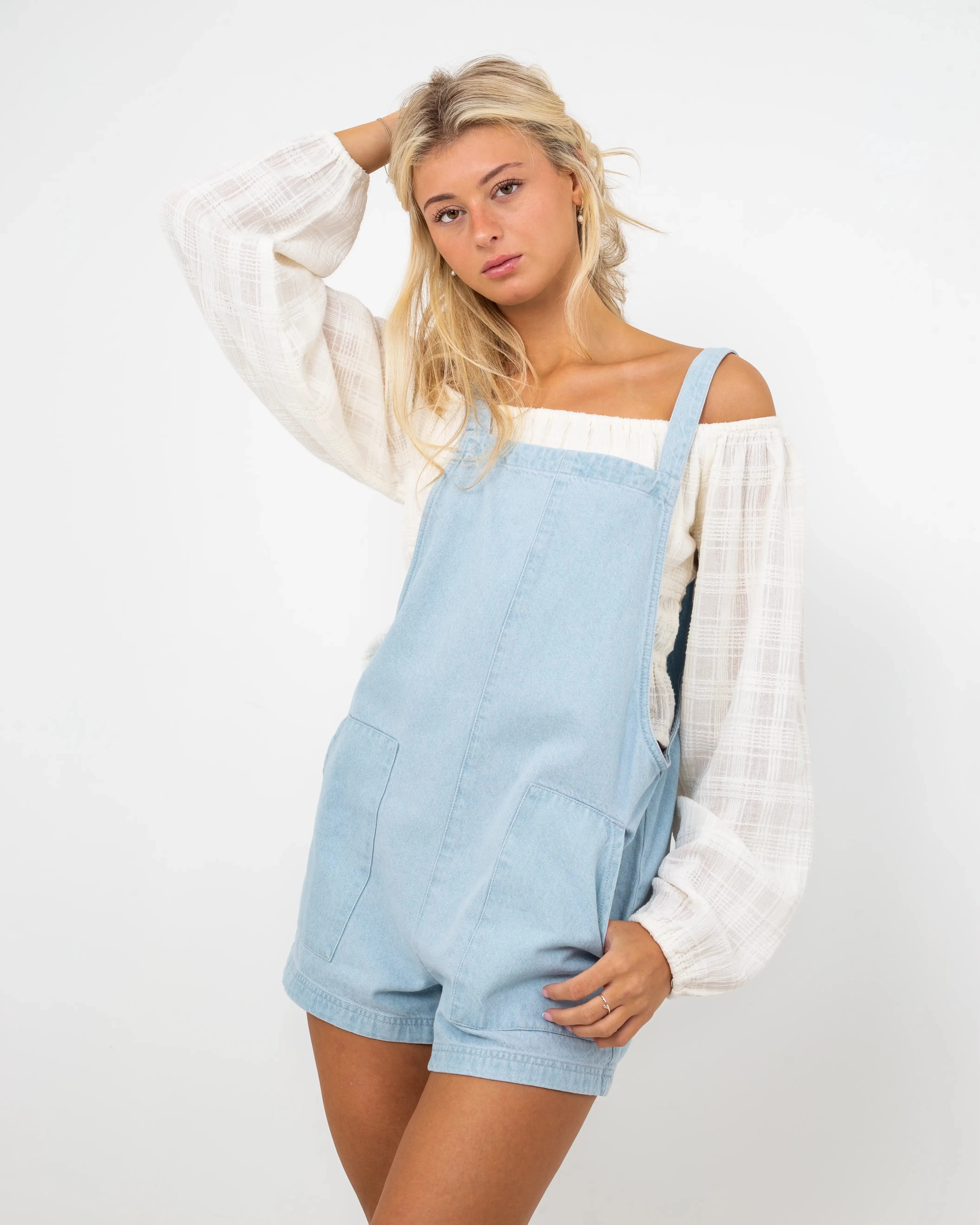 Beach Crush Denim Dungarees in Salt Blue