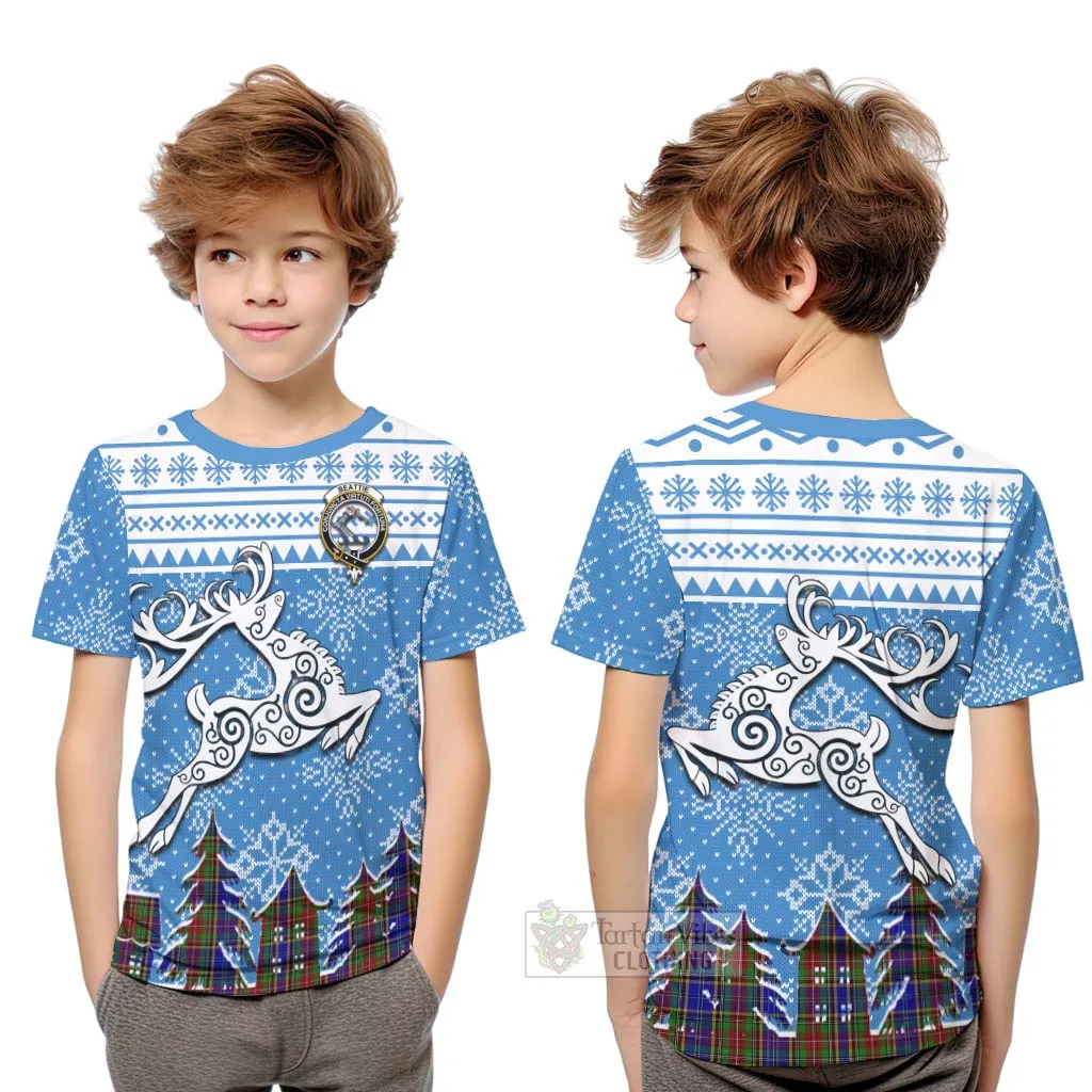 Beattie (Beatty) Clan Christmas Kid T-Shirt Celtic Reindeer Style