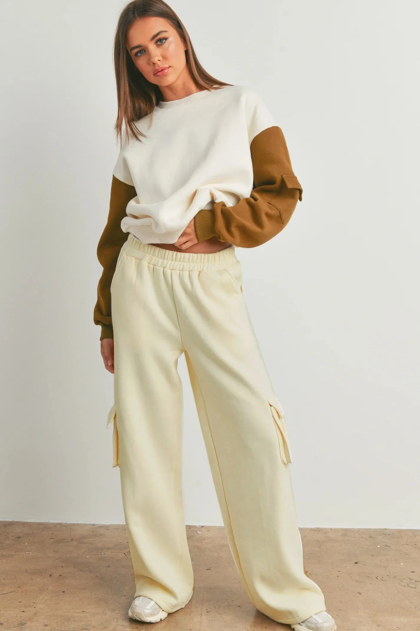 Beige Wide Leg Joggers