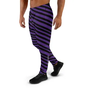 Black Purple Stripes Men's Joggers, Diagonally Striped Men's Sweatpants Joggers-Made in USA/EU/MX