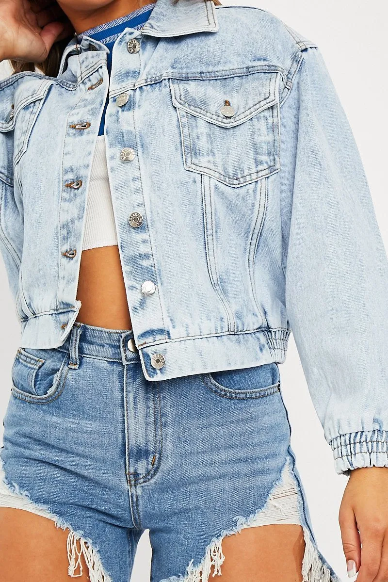 Blue Acid Wash Elasticated Hem Denim Jacket - Freja