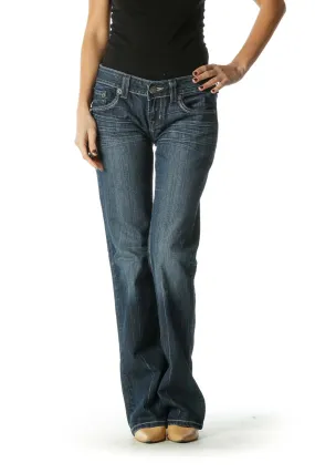 Blue Casual Straight Leg Jeans