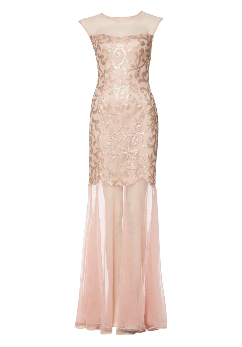 Blush Sequin Bodice Chiffon Maxi Dress