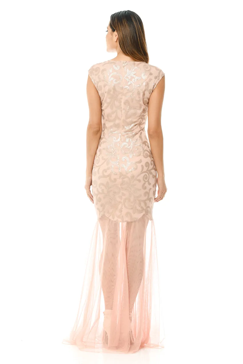 Blush Sequin Bodice Chiffon Maxi Dress