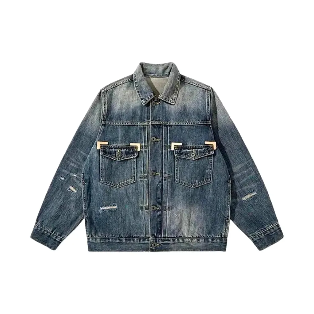 Boho medium wash men's denim jacket