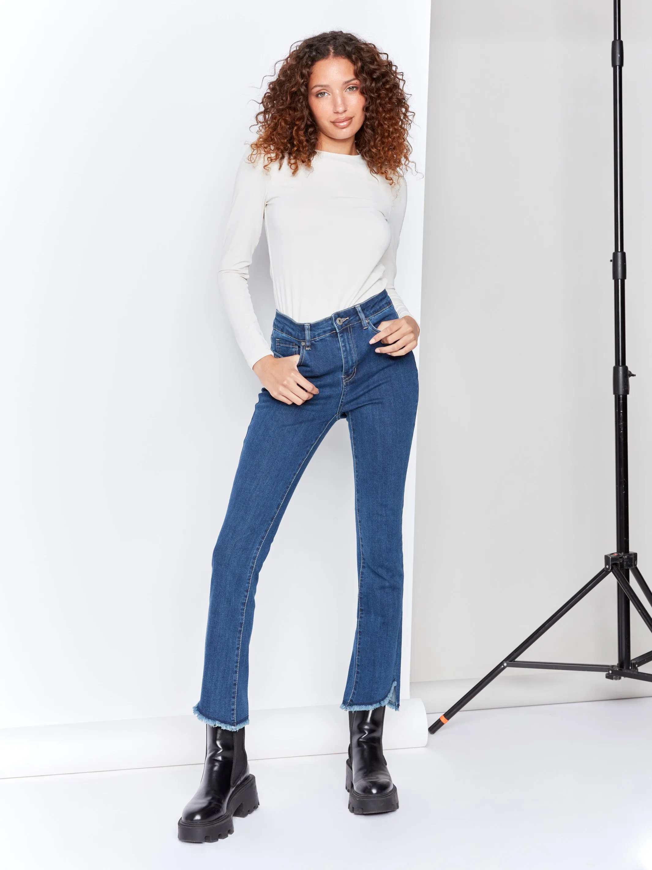 Bootcut Jeans with Asymmetrical Hem - Indigo