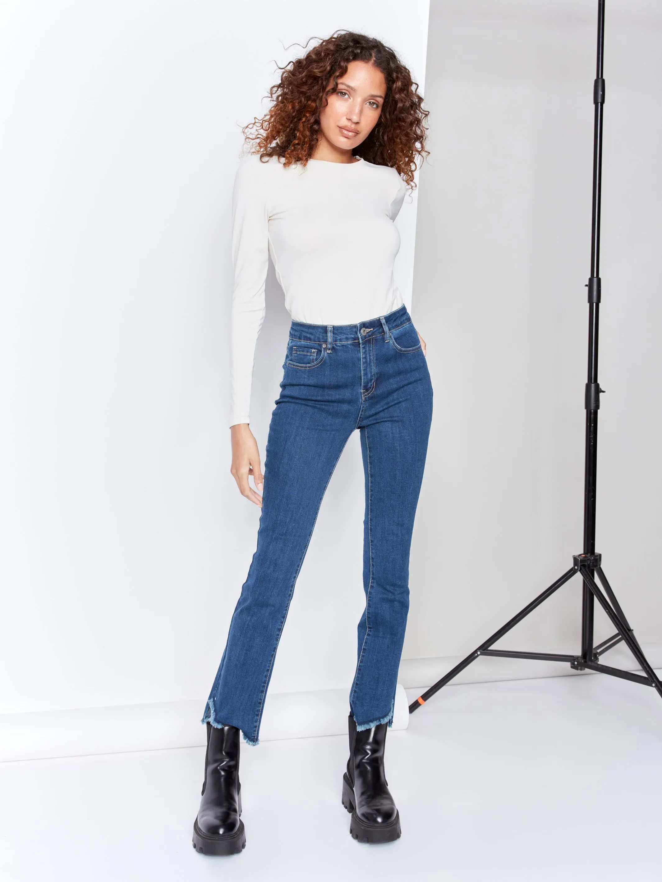 Bootcut Jeans with Asymmetrical Hem - Indigo