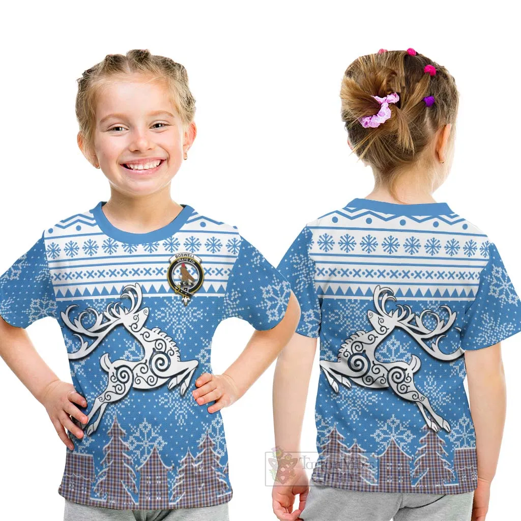 Boswell Clan Christmas Kid T-Shirt Celtic Reindeer Style