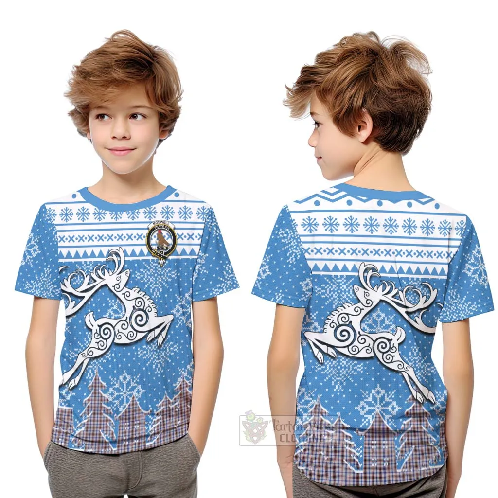 Boswell Clan Christmas Kid T-Shirt Celtic Reindeer Style