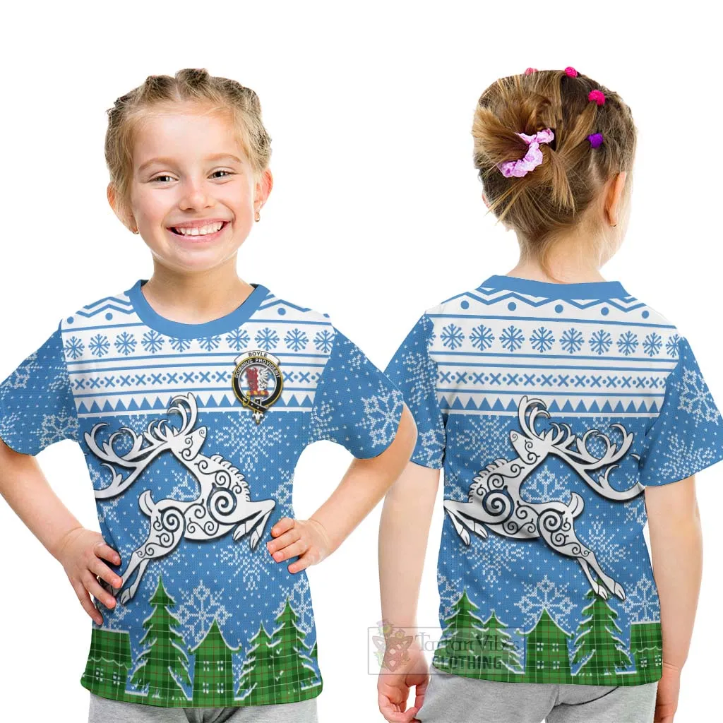 Boyle Clan Christmas Kid T-Shirt Celtic Reindeer Style