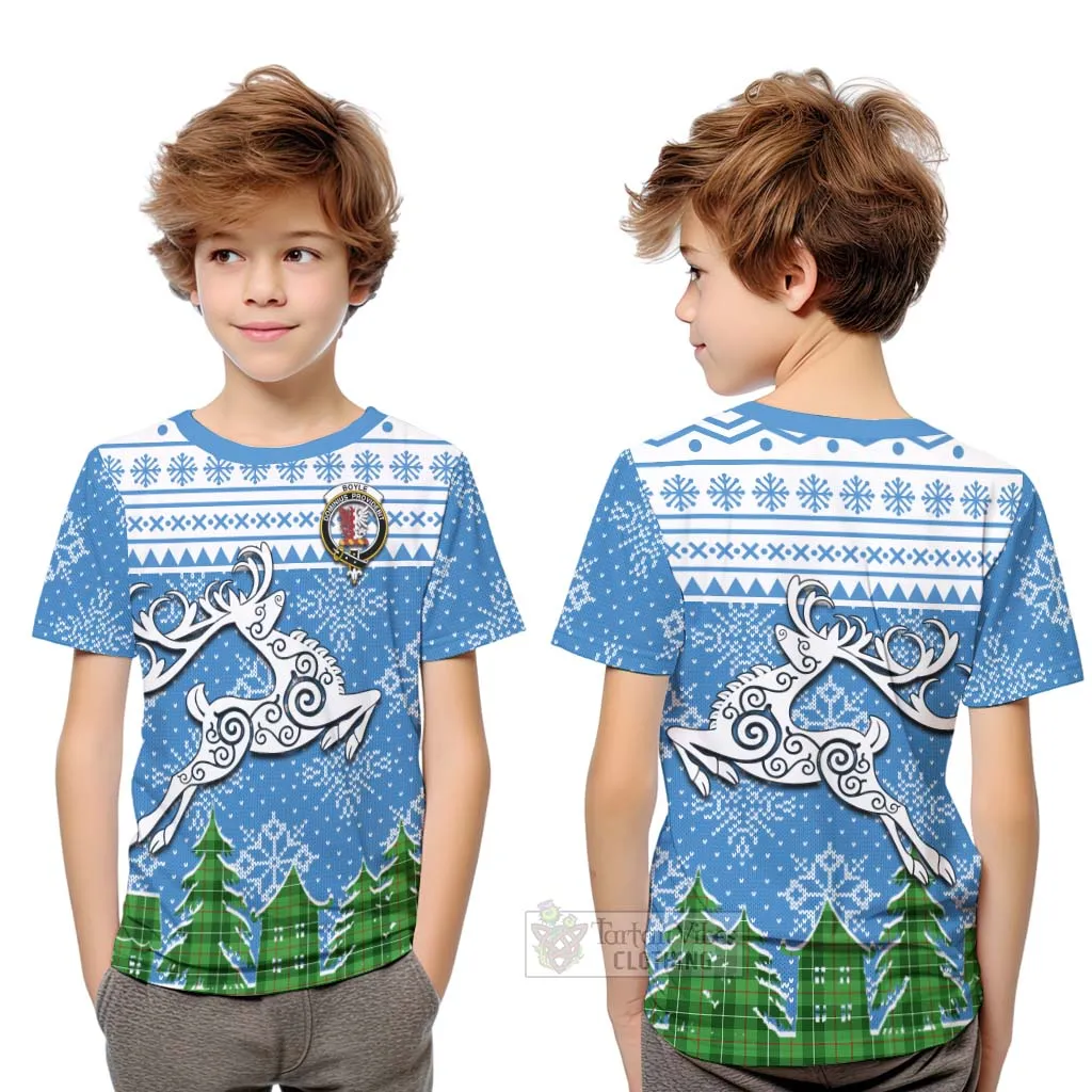 Boyle Clan Christmas Kid T-Shirt Celtic Reindeer Style