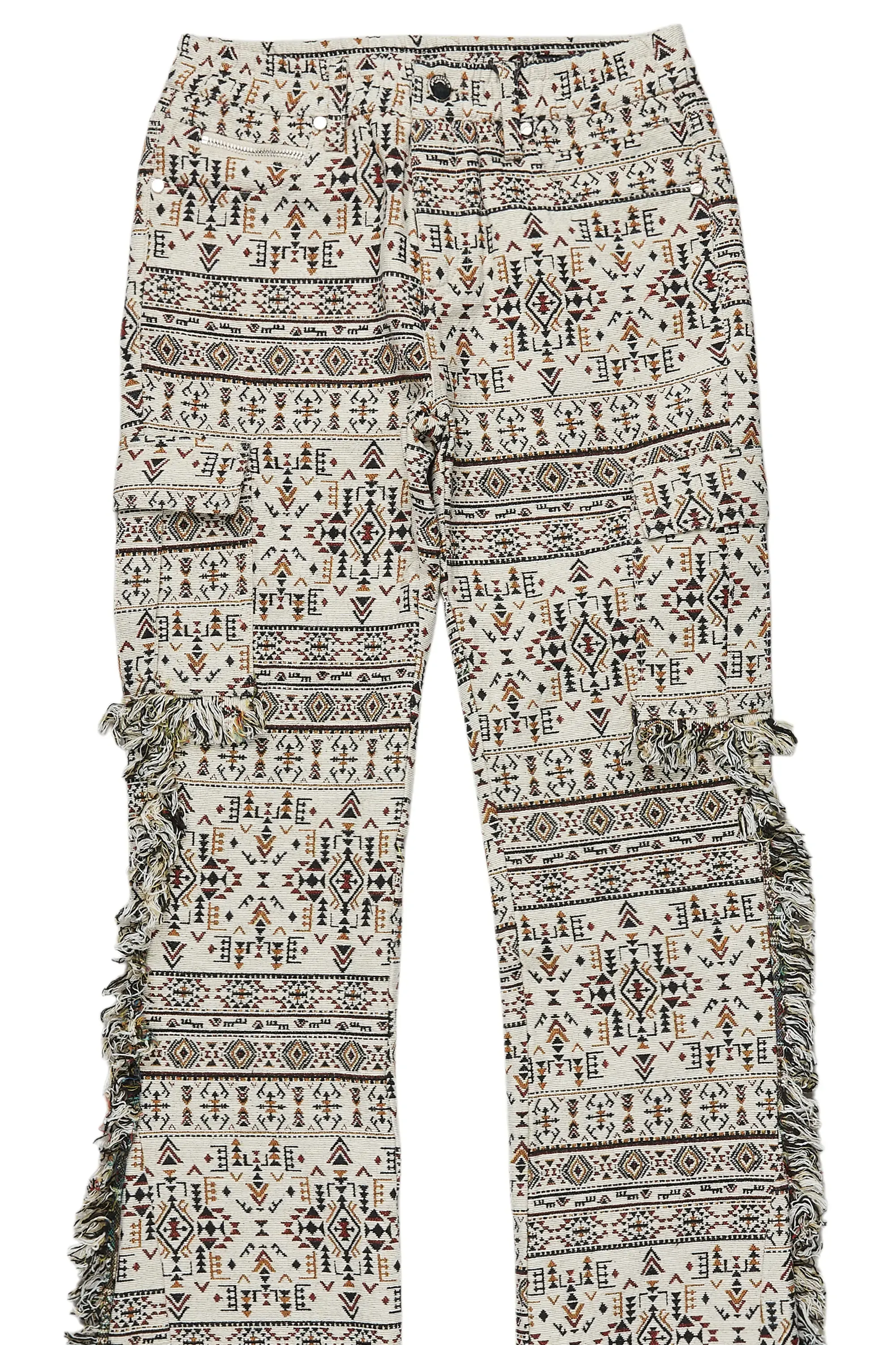 Boys Ayami Beige Slim Tapestry Flare Pants