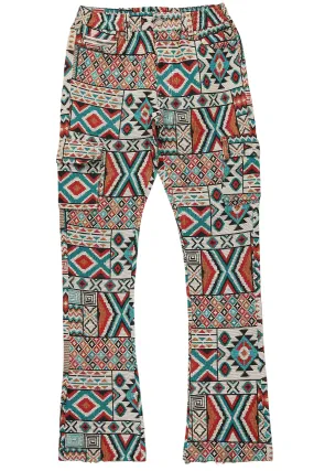 Boys Nard Beige Multi Tapestry Stacked Flare Jean