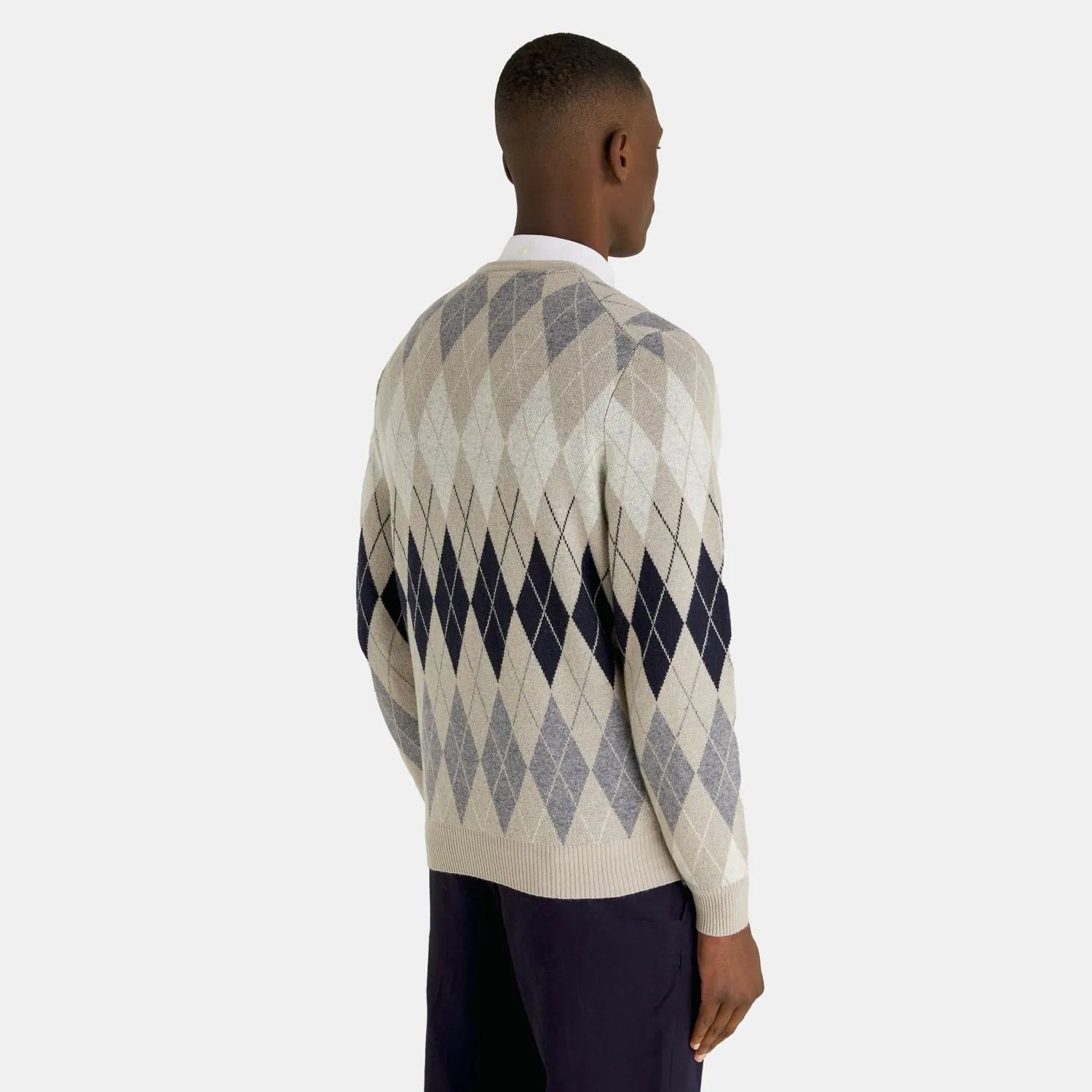 British Argyle Cotton Pique Crew Neck Jumper Cove - AW23